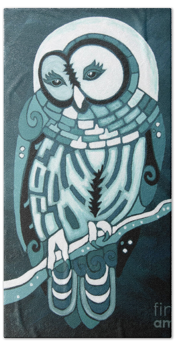 Barred Owl Art Hand Towel featuring the painting Purity in the Moonlight by Barbara Rush