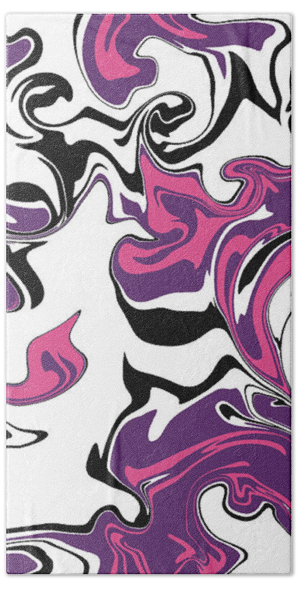 Purple Bath Towel featuring the digital art Purple and white fluid art, abstract pink and white by Nadia CHEVREL