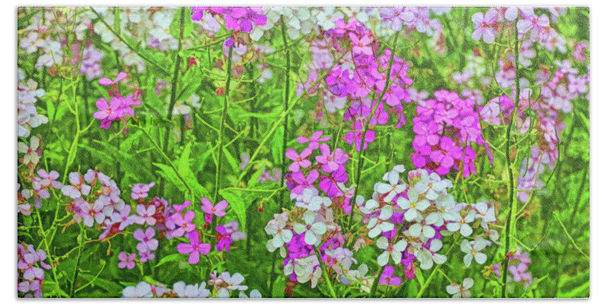 White Hand Towel featuring the photograph Purple and White Wildflowers - Photopainting by Allen Beatty