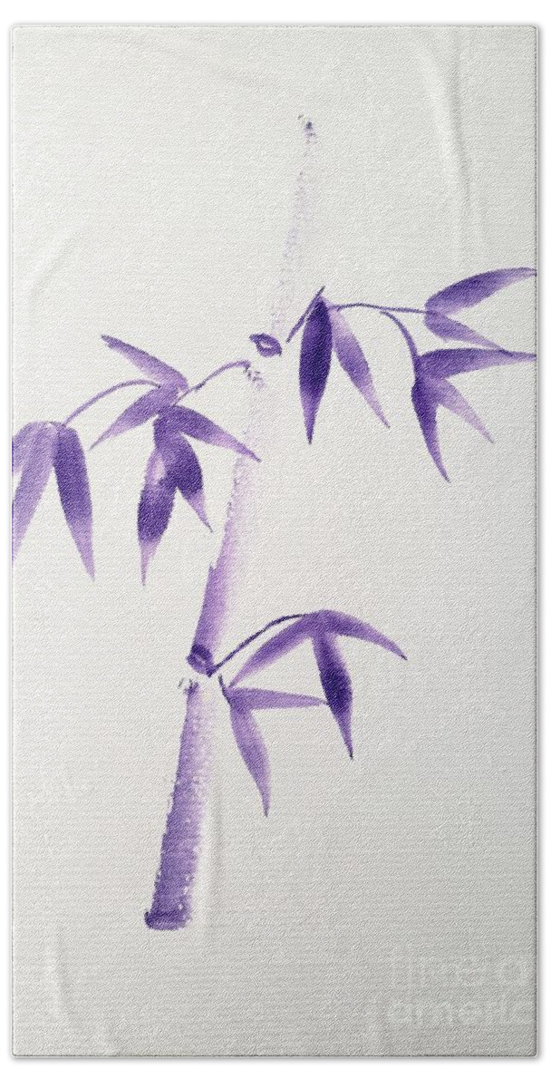  Hand Towel featuring the painting Purple Bamboo by Margaret Welsh Willowsilk
