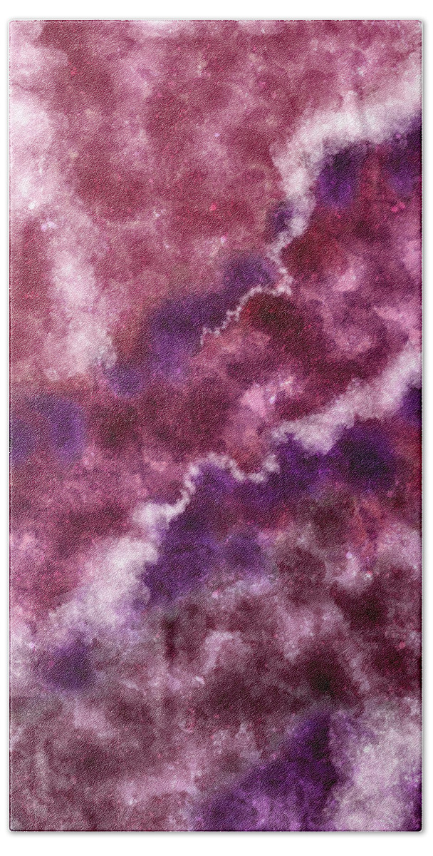 Purple Hand Towel featuring the mixed media Purple Clouds - Contemporary Abstract - Abstract Expressionist painting - Purple, Violet, Lavender by Studio Grafiikka