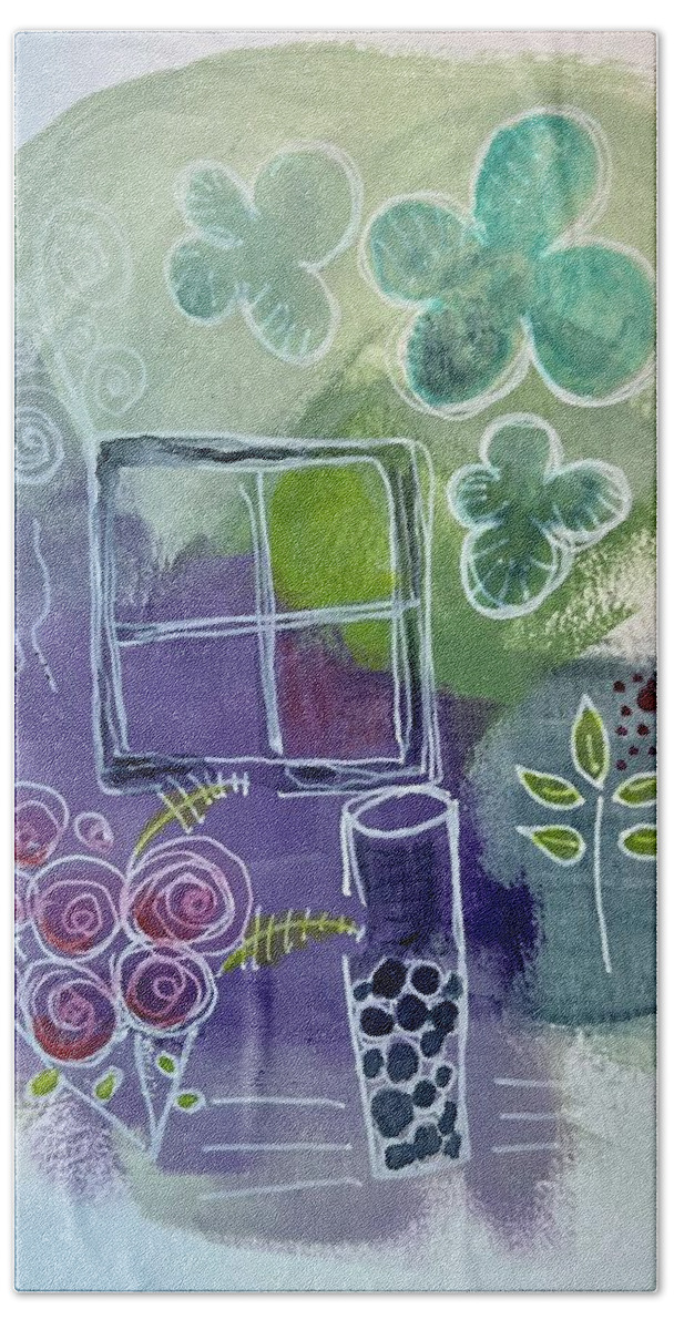  Bath Towel featuring the painting Purple Doodle Too by Theresa Marie Johnson