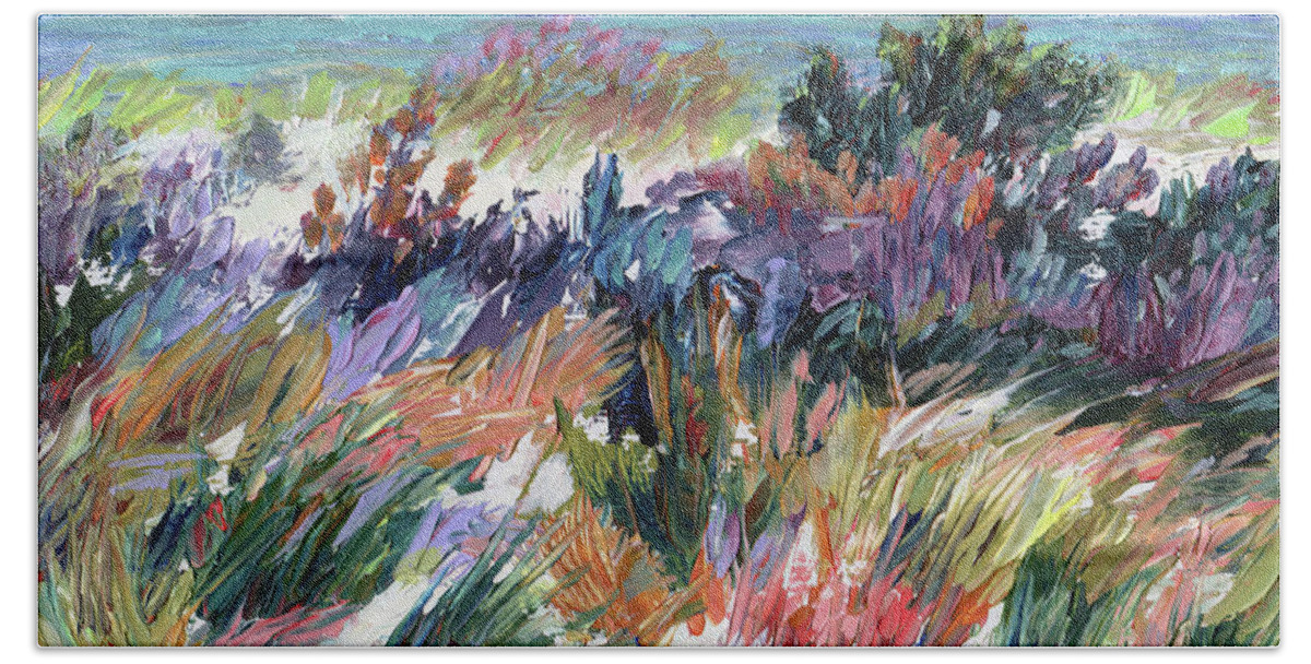 Long Beach Island Hand Towel featuring the painting Purple Dunes by Pamela Parsons