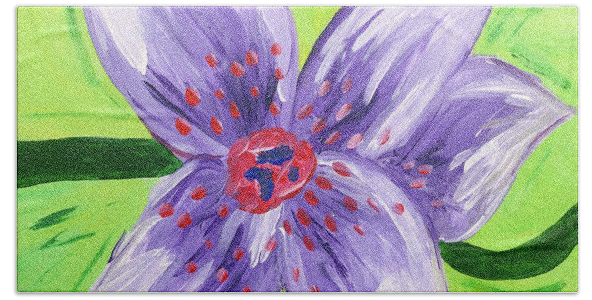 Purple Bath Towel featuring the painting Purple Flower by Britt Miller