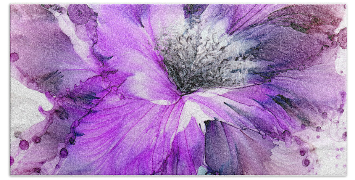 Flower Hand Towel featuring the painting Purple Frills by Kimberly Deene Langlois