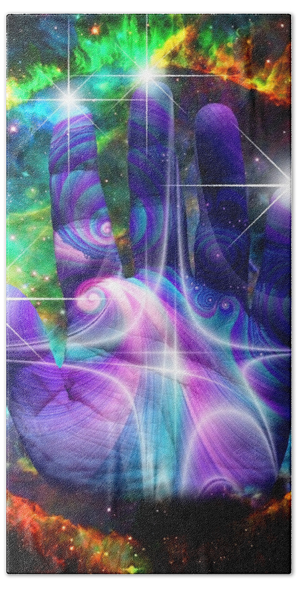 Space Hand Towel featuring the digital art Purple hand by Bruce Rolff