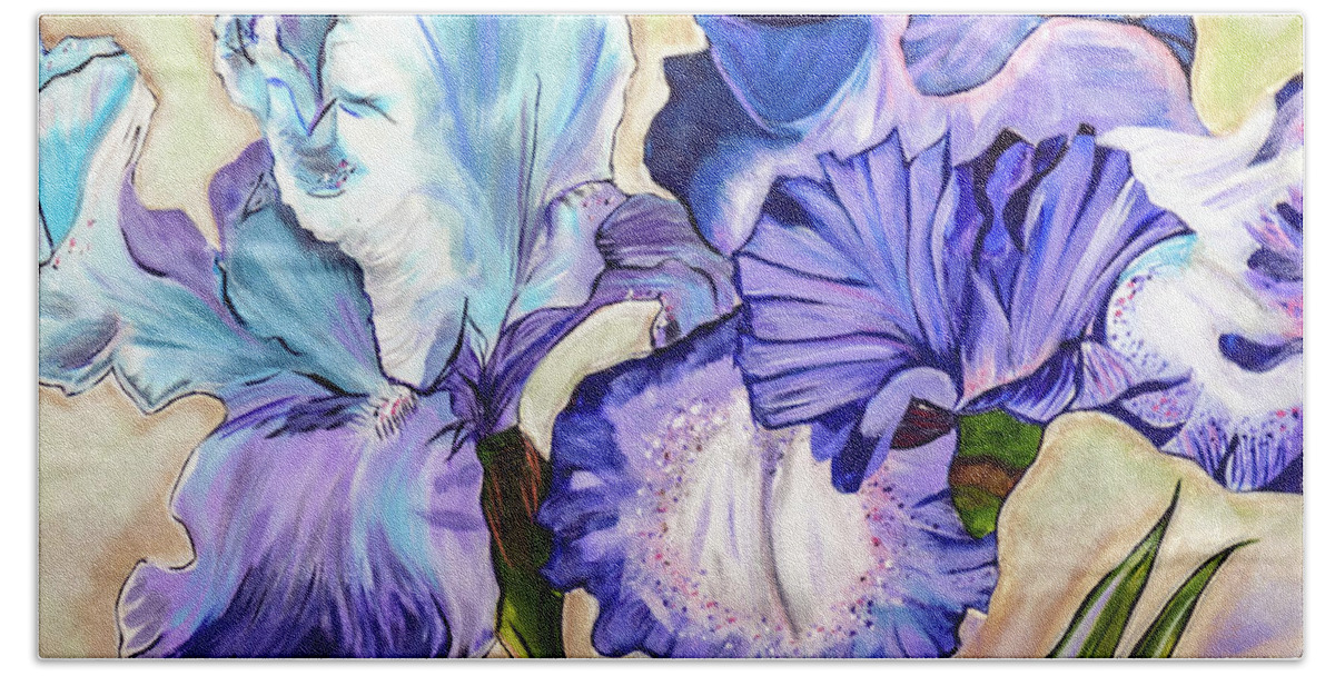Flower Bath Towel featuring the painting Purple Iris by Chiquita Howard-Bostic