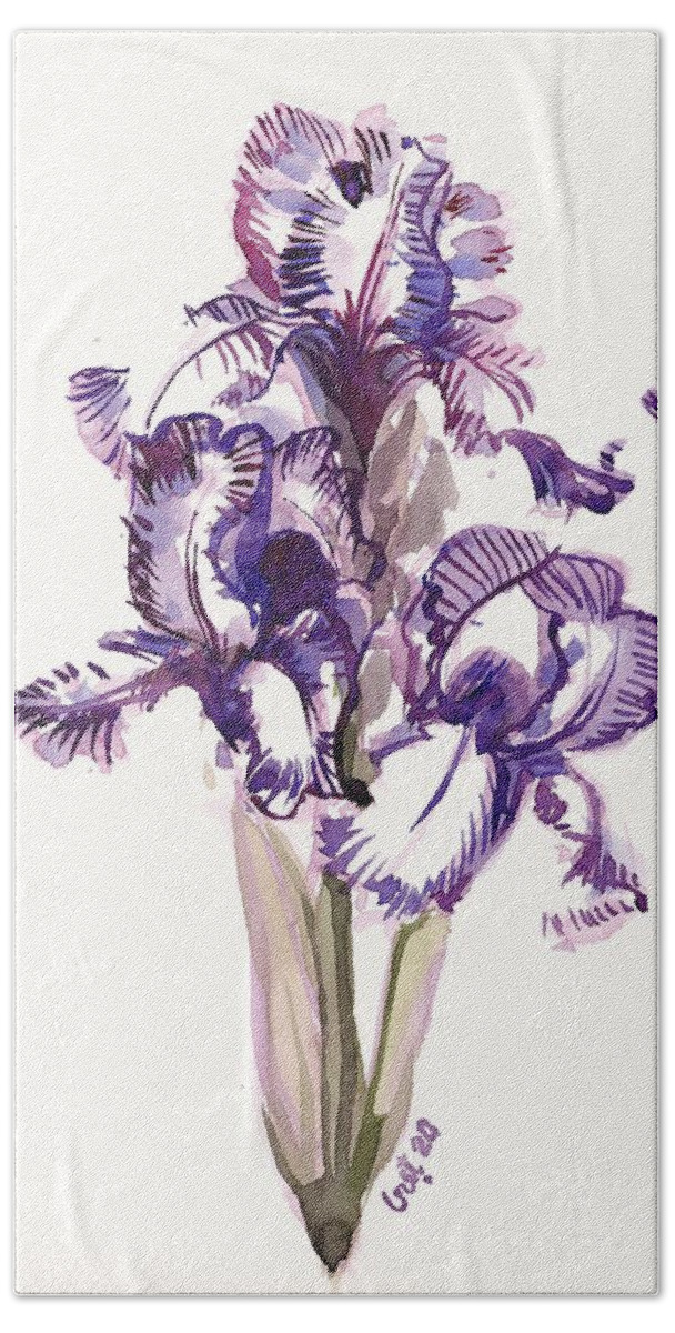 Iris Bath Towel featuring the painting Purple Iris by George Cret