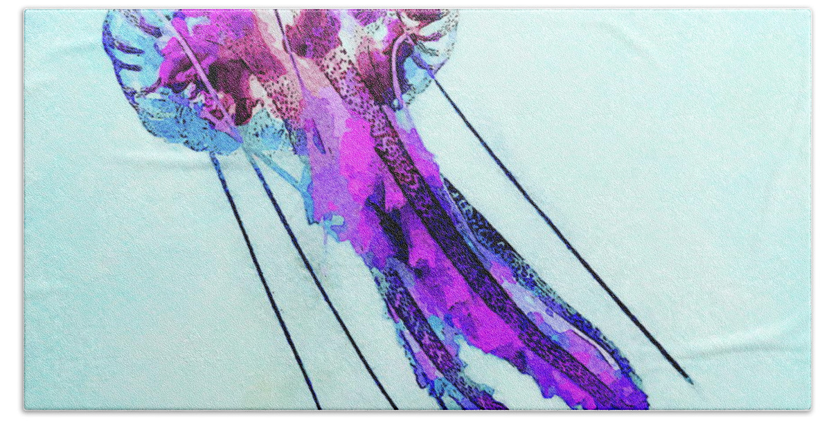 Jellyfish Hand Towel featuring the painting Purple Jellyfish by Russ Harris