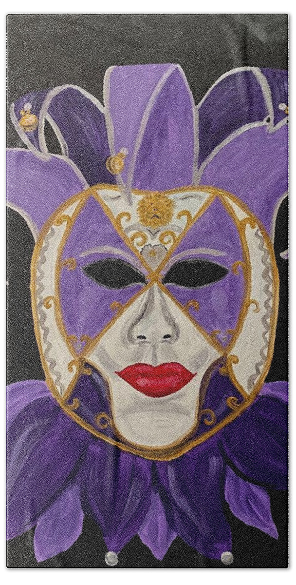 Purple Hand Towel featuring the painting Purple Jester by Nancy Sisco