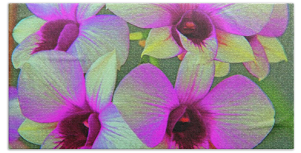 Orchids Bath Towel featuring the digital art Purple Orchids by Patti Powers
