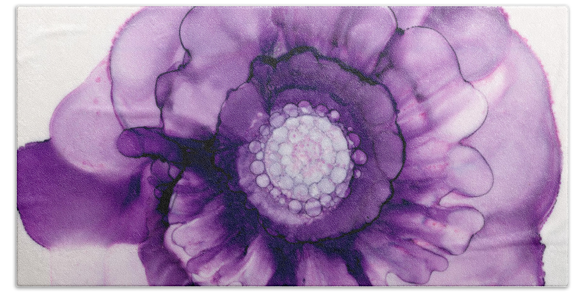 Purple Passion Flower Hand Towel featuring the painting Purple Passion Flower by Daniela Easter