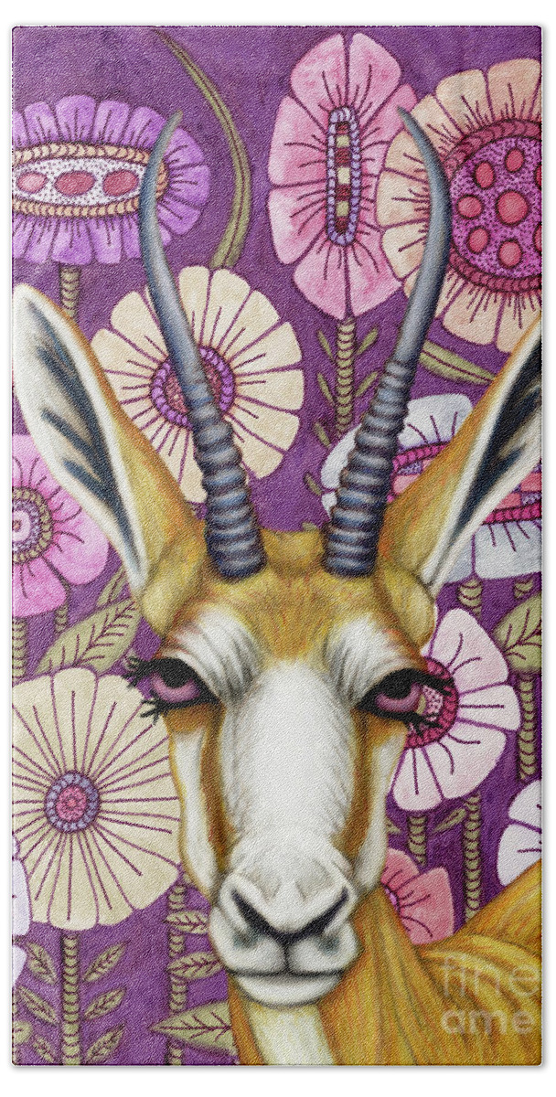 Antelope Bath Towel featuring the painting Purple Springbok Floral by Amy E Fraser
