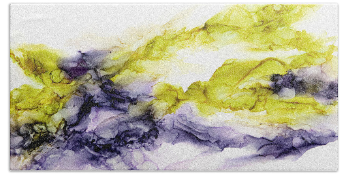  Bath Towel featuring the painting Purple Yellow by Katrina Nixon