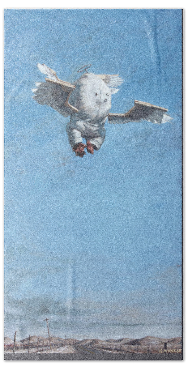 Golem Bath Towel featuring the painting Putto With Paper Wings by Guy Kinnear