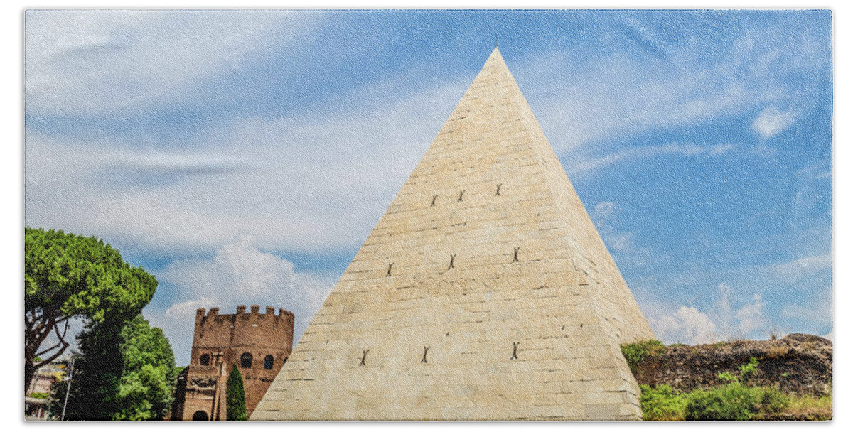 Roma Hand Towel featuring the photograph Pyramid of Cestius in Rome, Italy by Fabiano Di Paolo
