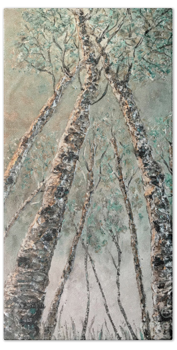 Aspen Bath Towel featuring the painting Quaking Aspens by Linda Donlin