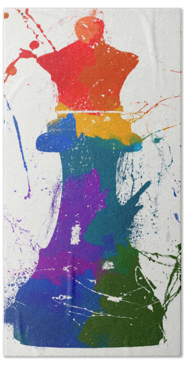 Queen Colorful Chess Piece Painting Bath Towel featuring the painting Queen Color Splash Chess Painting by Dan Sproul
