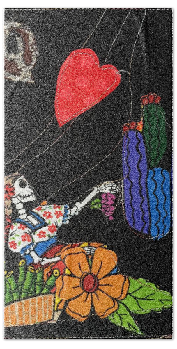 Queen Of Hearts Bath Towel featuring the mixed media Queen of Hearts by Vivian Aumond