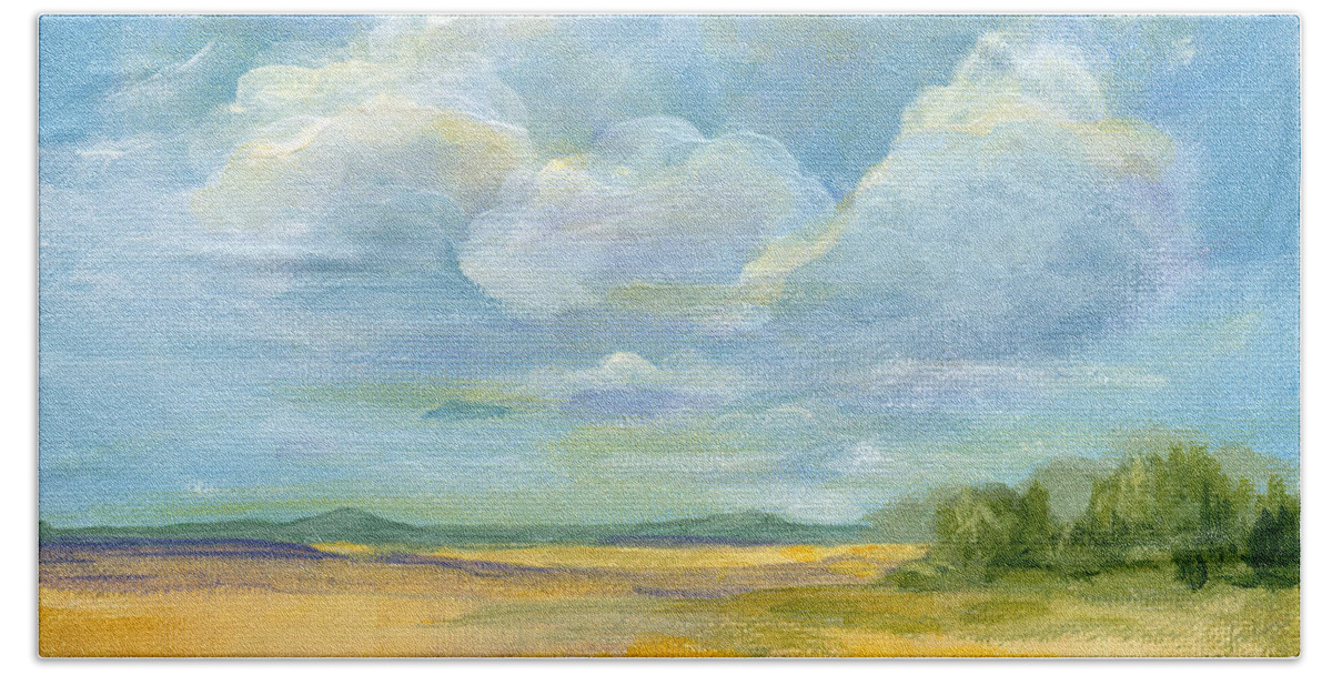 Landscape Bath Towel featuring the painting Quiet - Nebraska Skies by Annie Troe