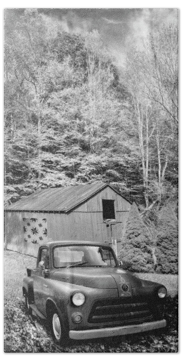 Truck Bath Towel featuring the photograph Quilt Barn and Truck along the Creeper Trail Damascus Virginia B by Debra and Dave Vanderlaan