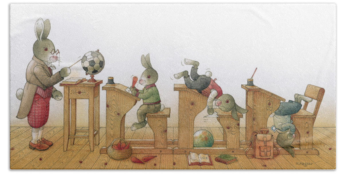 Rabbit School Class Education Reading Teacher Bath Towel featuring the drawing Rabbit school 02 by Kestutis Kasparavicius