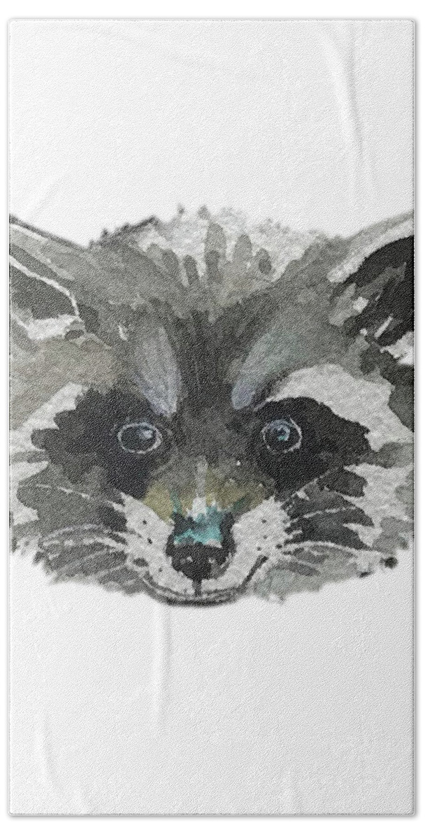 Facemask Hand Towel featuring the painting Raccoon Facemask by Luisa Millicent