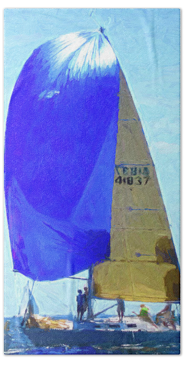Sail Hand Towel featuring the digital art Race To The Finish by Deb Bryce