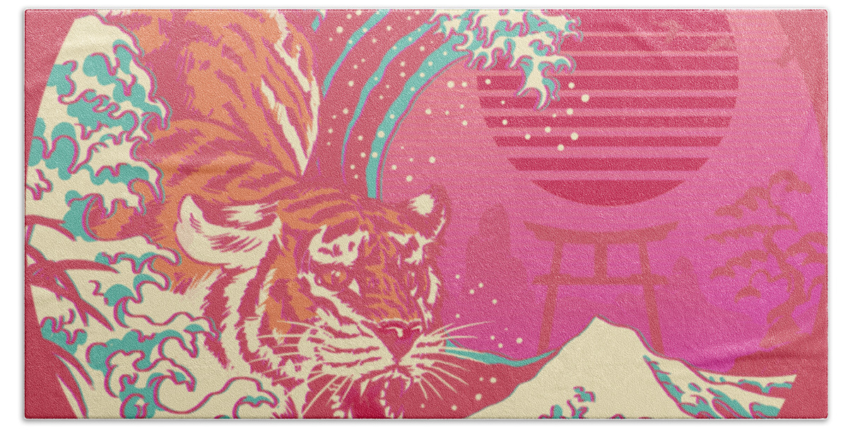 Tiger Bath Sheet featuring the digital art Rad Tiger Wave by Vincent Trinidad