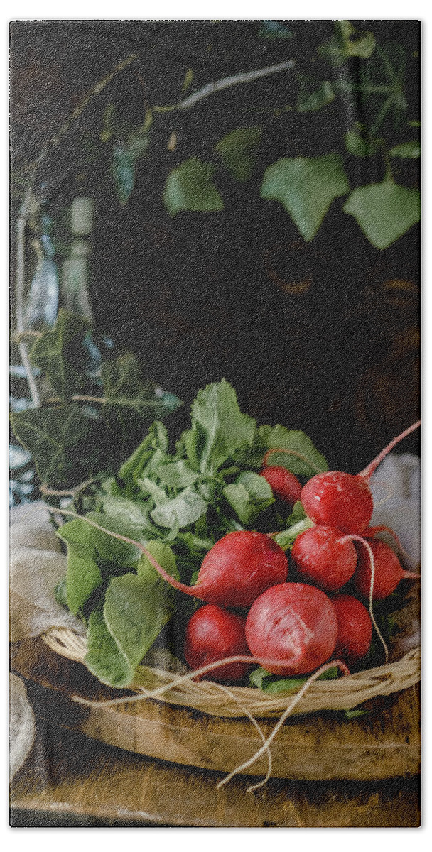 Red Bath Towel featuring the photograph Radishes for Supper by Iris Greenwell