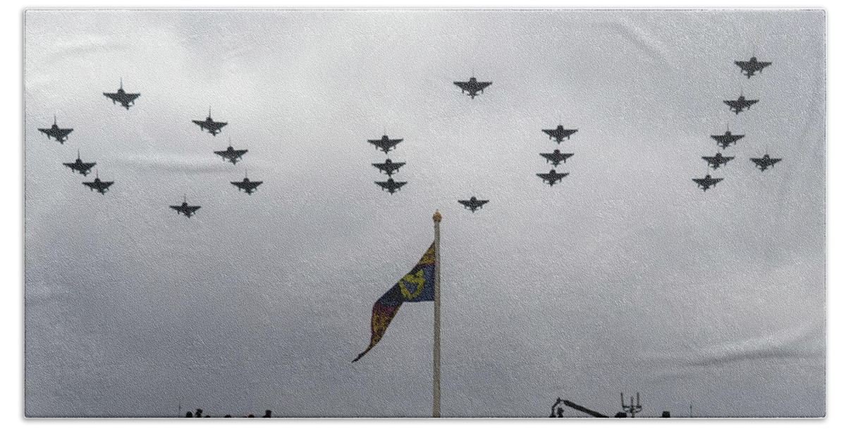 Raf Bath Towel featuring the photograph RAF 100 fly pass by Andrew Lalchan