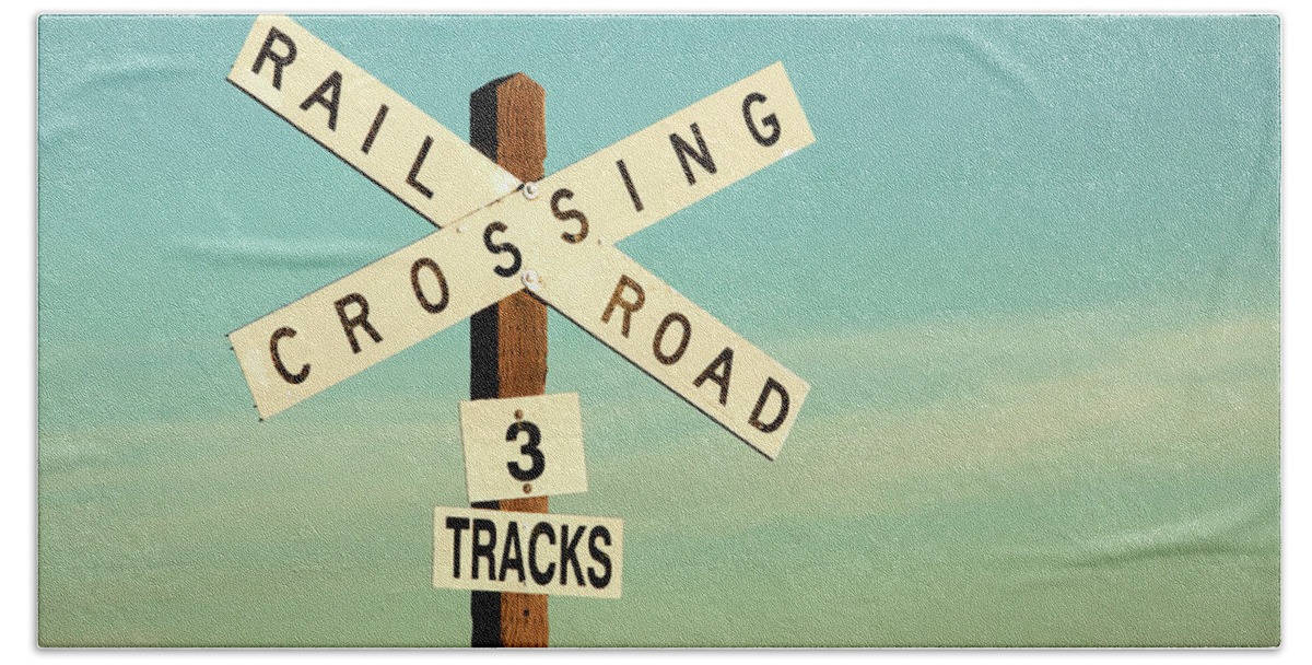 Railroad Crossing Hand Towel featuring the photograph Railroad Crossing by Todd Klassy
