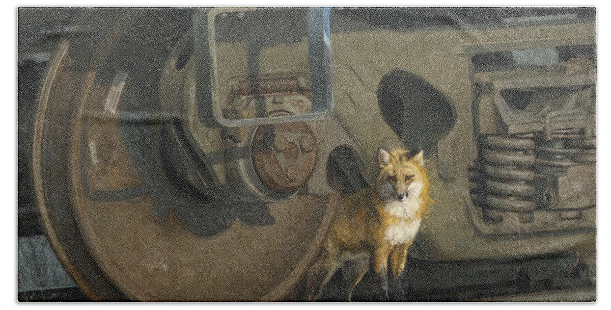 Fox Hand Towel featuring the painting Railroad Enthusiast by Greg Beecham