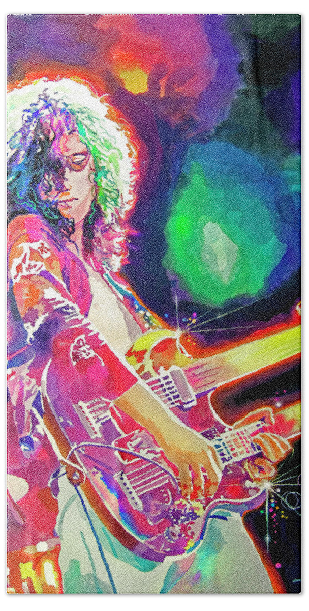 Jimmy Page Bath Towel featuring the painting Rain Song Jimmy Page by David Lloyd Glover