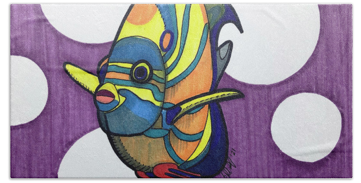 Rainbow Angel Fish Bath Towel featuring the drawing Rainbow Angel Fish by Creative Spirit