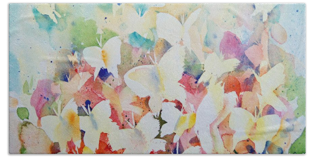 Butterfly Bath Towel featuring the painting Rainbow Butterflies by Liana Yarckin