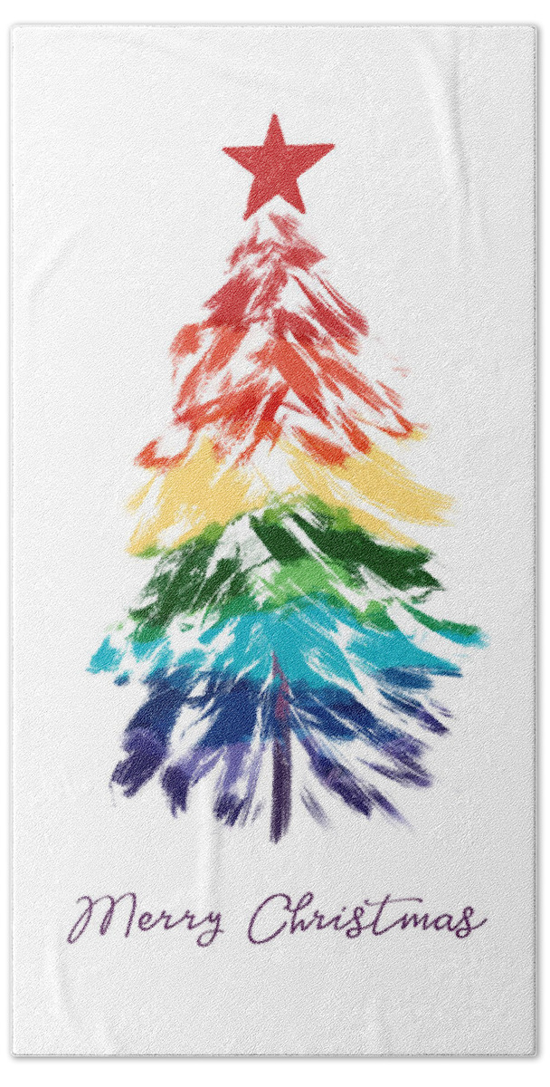 Rainbow Christmas Tree Bath Towel featuring the digital art Rainbow Christmas Tree- Art by Linda Woods by Linda Woods