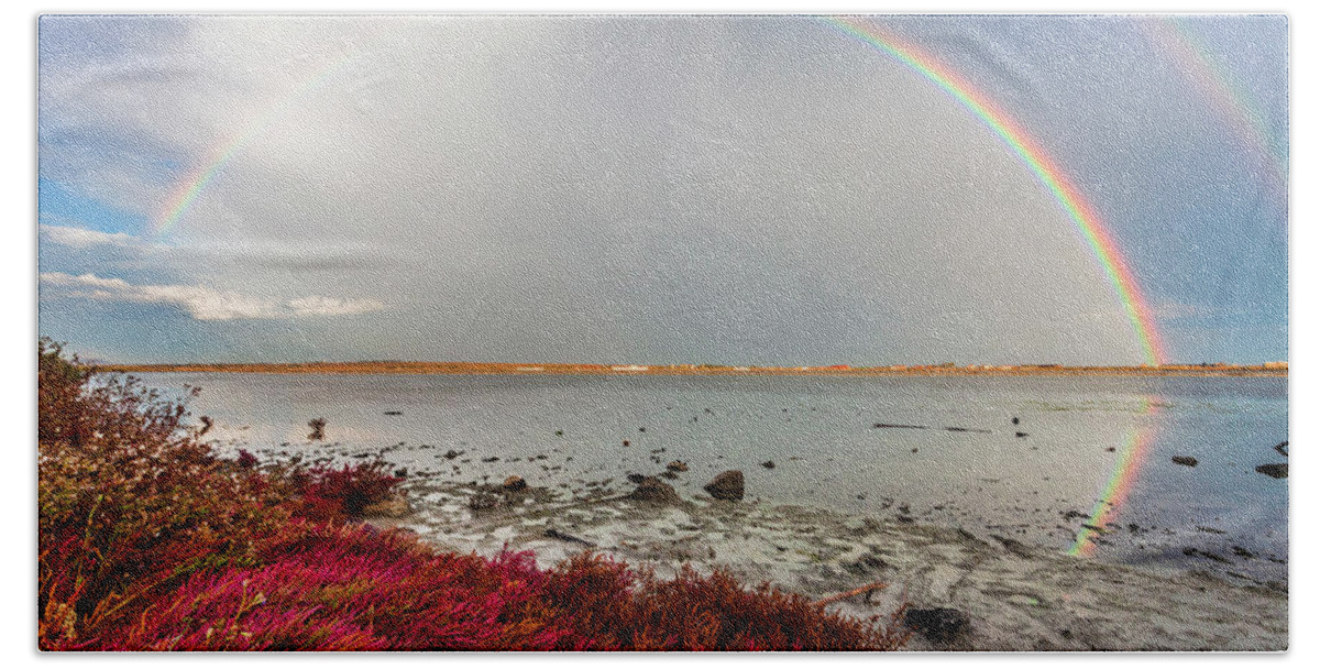 Atanasovsko Lake Hand Towel featuring the photograph Rainbow by Evgeni Dinev