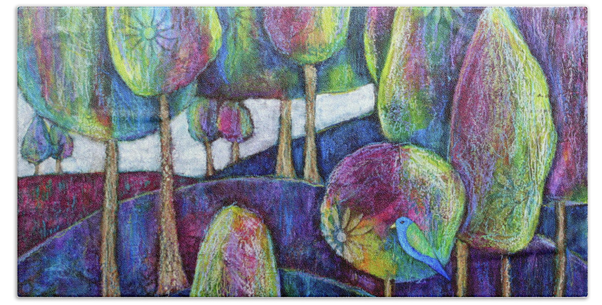 Dreamscape Bath Towel featuring the painting Rainbow Grove by Winona's Sunshyne