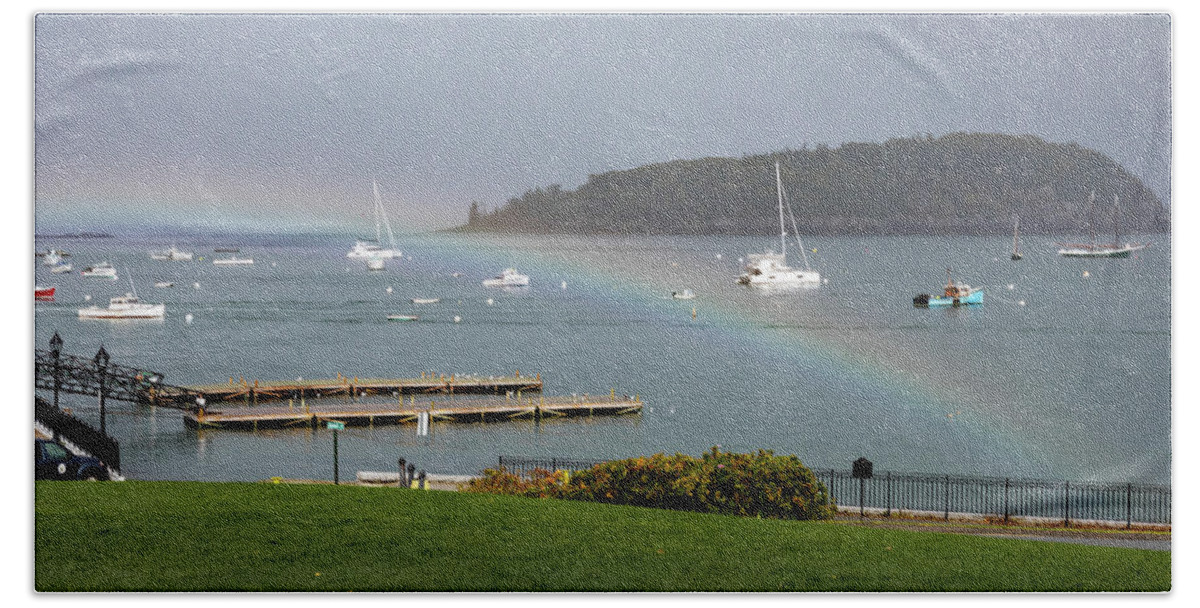 Bar Harbor Hand Towel featuring the photograph Rainbow in Bar Harbor by Craig A Walker