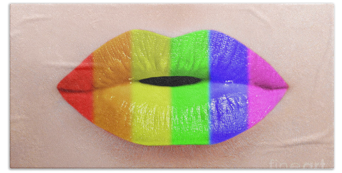 Lips Bath Towel featuring the photograph Rainbow lips by Delphimages Photo Creations
