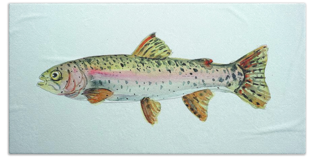Fishing Hand Towel featuring the painting Rainbow Trout by Luisa Millicent