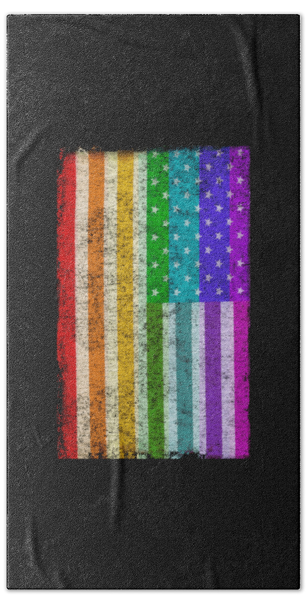 Funny Hand Towel featuring the digital art Rainbow Us Flag by Flippin Sweet Gear