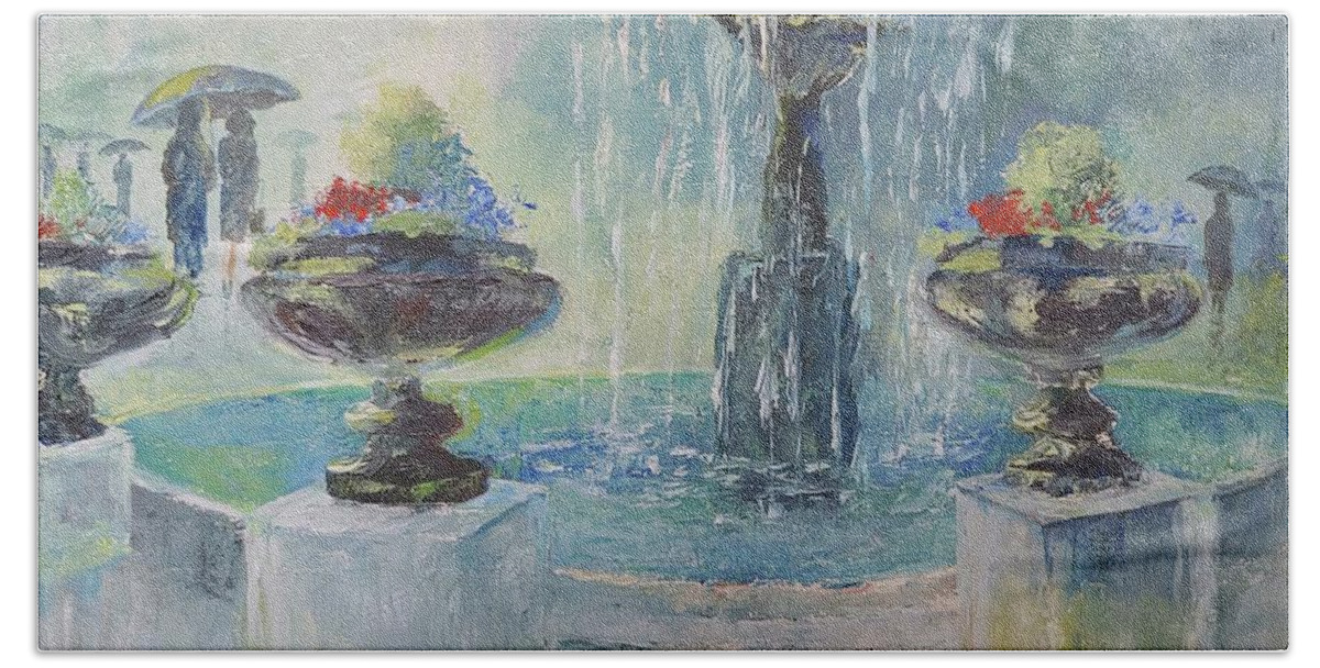 Nyc Bath Towel featuring the painting Rainy Day in the Park by ML McCormick