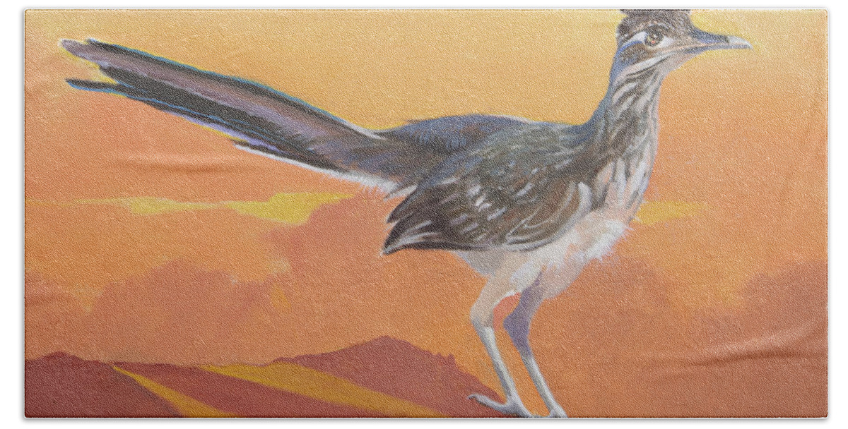 Nature Hand Towel featuring the painting Rambo the Roadrunner by Carolyne Hawley