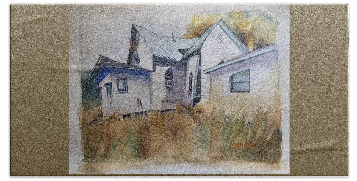 Old Church Watercolor Hand Towel featuring the painting Ramshackle 1 by Scott Serafy