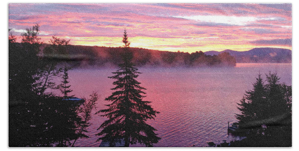 Lake Bath Towel featuring the photograph Rangeley Red Sunrise by Russ Considine