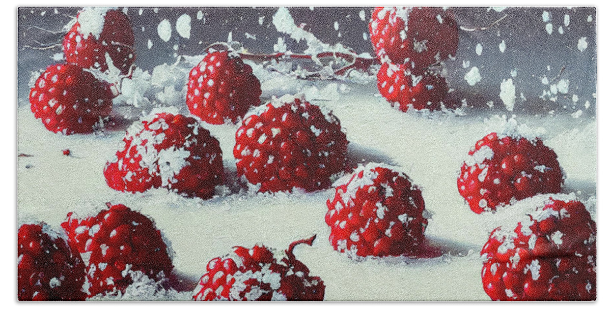 Cold Hand Towel featuring the digital art Raspberries in Snow by Billy Bateman