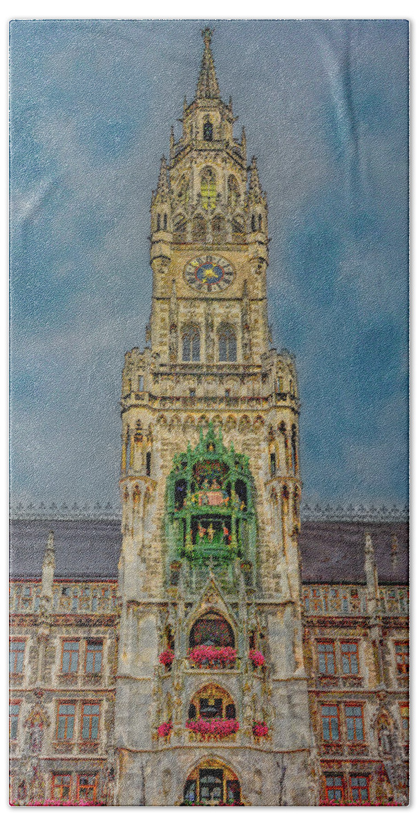Munich Hand Towel featuring the photograph Rathaus-Glockenspiel of Munich by Marcy Wielfaert