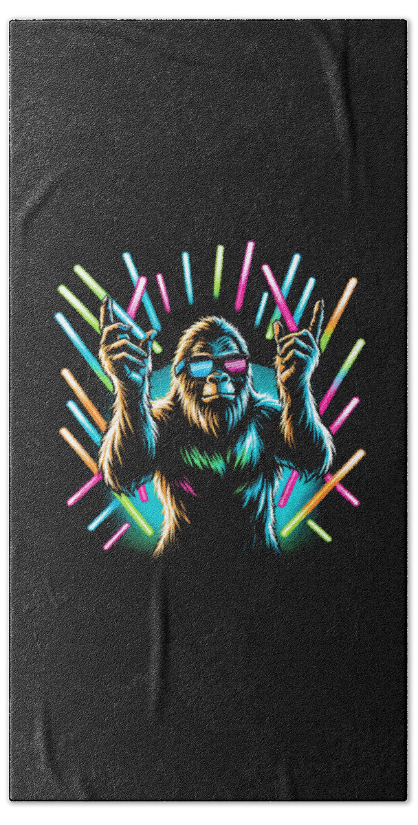 Rave Hand Towel featuring the digital art Raver Bigfoot by Flippin Sweet Gear